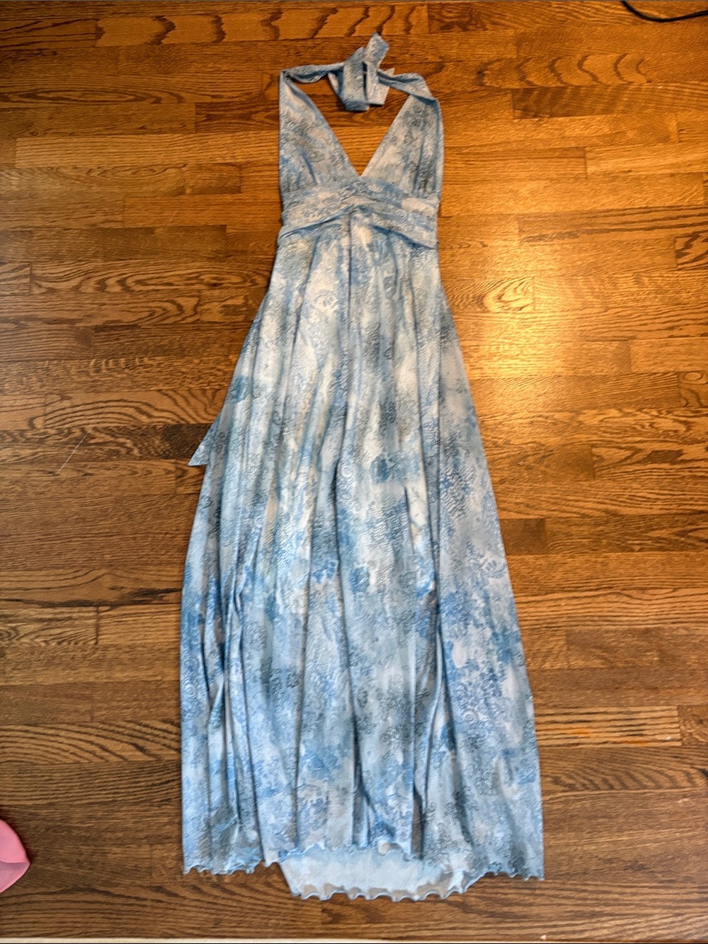 Light Blue Halter Maxi Dress with Subtle Print